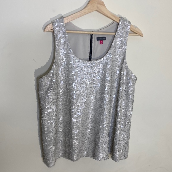 Vince Camuto Tops - Vince Camuto Medium Silver Beaded Tank with Zipper Back
